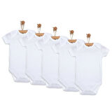 HelloBaby Unisex 5'li Kısa Kol Body Ribana Zıbın Zarf Yaka Kısa Kol Beyaz
