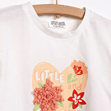 HelloBaby Kız Bebek Tişört-Şort 2li Takım Sweet Peach Bisiklet Yaka Reçme Paça Kısa Kol Ekru