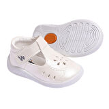BabyWalk Sedefli Suni Deri Beyaz Sandalet Kız Bebek