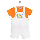 HelloBaby Erkek Bebek Şort Salopet-Tişört 2li Takım Bisiklet Yaka Reçme Paça Kısa Kol Turuncu