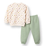 HelloBaby Kız Bebek Eşofman Takımı İki İplik Bisiklet Yaka Uzun Kol Reçme Paça