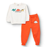 HelloBaby Erkek Bebek Cool Dino Eşofman Takımı Şardonlu Bisiklet Yaka Uzun Kol Ribanalı Paça