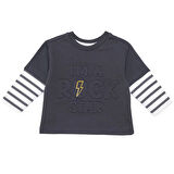 HelloBaby Erkek Bebek Cool Boy Uzun Kol Tshirt İki İplik Bisiklet Yaka Uzun Kol