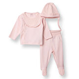 Bebetto Kız Bebek Yenidoğan Little Lady Zıbın-Şapka-Patikli İnterlok V Yaka Uzun Kol Patikli Paça