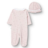 Bebetto Kız Bebek Yenidoğan Tiny Florist Tulum-Şapka İnterlok Fırfırlı Yaka Uzun Kol Patikli Paça
