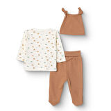 Bebetto Erkek Bebek Yenidoğan Wooden Car Zıbın-Şapka-Patikli Alt V Yaka Uzun Kol Patikli Paça