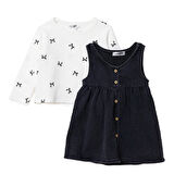 HelloBaby Kız Bebek Monochrome Elbise Tshirt Düğmeli Denim Atlet Kol