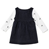 HelloBaby Kız Bebek Monochrome Elbise Tshirt Düğmeli Denim Atlet Kol