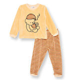 HelloBaby Erkek Bebek Kadife Pijama Takımı Bisiklet Yaka Uzun Kol Ribanalı Paça