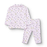 HelloBaby Kız Bebek Uzun Kol Pijama Takımı İnterlok Gömlek Yaka Uzun Kol Reçme Paça