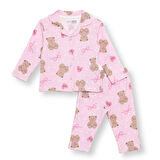 HelloBaby Kız Bebek Uzun Kol Pijama Takımı İnterlok Düğmeli Bebe Yaka Reçme Paça