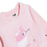 HelloBaby Kız Bebek Kadife Pijama Takımı Bisiklet Yaka Uzun Kol Ribanalı Paça