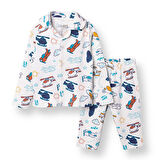 HelloBaby Erkek Bebek Uzun Kol Pijama Takımı İnterlok Düğmeli Bebe Yaka Reçme Paça