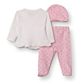 HelloBaby Kız Bebek Yenidoğan Zıbın-Şapka-Patikli Alt İnterlok V Yaka Uzun Kol Patikli Paça