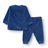 HelloBaby Erkek Bebek Kadife Pijama Takımı Bisiklet Yaka Uzun Kol Ribanalı Paça