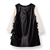 HelloBaby Kız Bebek Chic Elbise Tshirt Suni Deri Bisiklet Yaka Uzun Kol