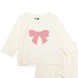 HelloBaby Kız Bebek Kadife Pijama Takımı Bisiklet Yaka Uzun Kol Ribanalı Paça