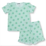 HelloBaby Kız Bebek Tişört-Şort Çiçek Baskılı Bisiklet Yaka Short Sleeve Reçme