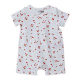 HelloBaby Kız Bebek Kısa Tulum Kiraz Baskılı Çıtçıtlı Bisiklet Yaka Kısa Kol Lastikli