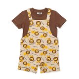 HelloBaby Erkek Bebek Şort Salopet-Tshirt Hayvan Baskılı Düğmeli Bisiklet Yaka Kısa Kol Reçme