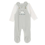 HelloBaby Erkek Bebek Kadife Tulum Araba Baskılı Düğmeli Gömlek Yaka Uzun Kol Patikli