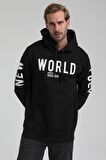 New World Polo Kapüşonlu Siyah Slim Fit Sweatshirt 22FWM64035