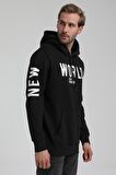 New World Polo Kapüşonlu Siyah Slim Fit Sweatshirt 22FWM64035