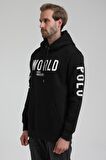 New World Polo Kapüşonlu Siyah Slim Fit Sweatshirt 22FWM64035
