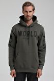 New World Polo Kapüşonlu Haki Slim Fit Sweatshirt 22FWM64035