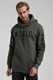 New World Polo Kapüşonlu Haki Slim Fit Sweatshirt 22FWM64035