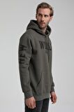 New World Polo Kapüşonlu Haki Slim Fit Sweatshirt 22FWM64035