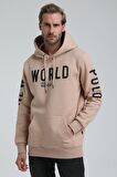 New World Polo Kapüşonlu Bej Slim Fit Sweatshirt 22FWM64035