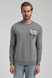 Bisiklet Yaka Gri Slim Fit Sweatshirt 22FWM60122