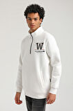 Ekru Slim Fit Half-Zip Sweatshirt 23FWM64065