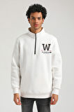 Ekru Slim Fit Half-Zip Sweatshirt 23FWM64065