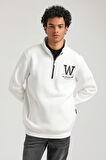 Ekru Slim Fit Half-Zip Sweatshirt 23FWM64065