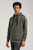 Kapüşonlu Haki Slim Fit Hoodie 23FWM64042