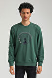 Bisiklet Yaka Yeşil Slim Fit Sweatshirt 23FWM60147