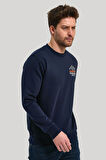 Bisiklet Yaka Lacivert Slim Fit Sweatshirt 23FWM60148