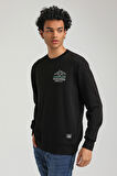 Bisiklet Yaka Siyah Slim Fit Sweatshirt 23FWM60148