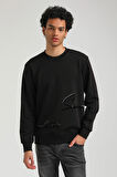 Bisiklet Yaka Siyah Slim Fit Sweatshirt 23FWM60150