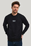 Bisiklet Yaka Siyah Regular Custom Sweatshirt 23FWM60143