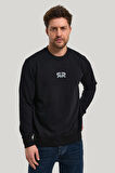 Bisiklet Yaka Siyah Regular Custom Sweatshirt 23FWM60143
