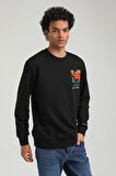 Bisiklet Yaka Siyah Slim Fit Sweatshirt 23FWM60151