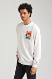 Bisiklet Yaka Ekru Slim Fit Sweatshirt 23FWM60151