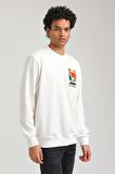Bisiklet Yaka Ekru Slim Fit Sweatshirt 23FWM60151