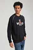 Bisiklet Yaka Lacivert Slim Fit Sweatshirt 23FWM60154