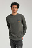 Bisiklet Yaka Haki Slim Fit Sweatshirt 23FWM60158