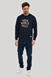 Bisiklet Yaka Lacivert Slim Fit Sweatshirt 23FWM60161