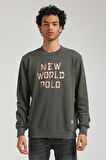 Bisiklet Yaka Haki Slim Fit Sweatshirt 23FWM60161